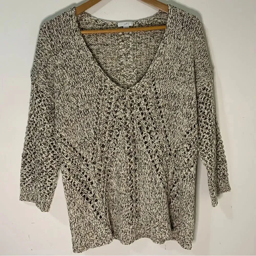 J JILL V-NECK KNIT SWEATER BLK MULTI WOMEN'S PETITE SIZE MP